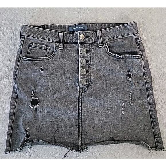 Aeropostale Black Denim Mini Skirt Size 6 Distressed Y2K Goth Skater Grunge - Picture 1 of 9